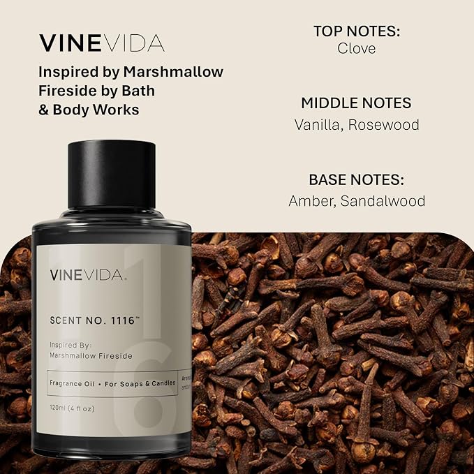 VINEVIDA [4oz] Marshmallow Fireside Fragrance Oil for Candle Making and Soap Making - Premium Candle Scents for Soy Candles