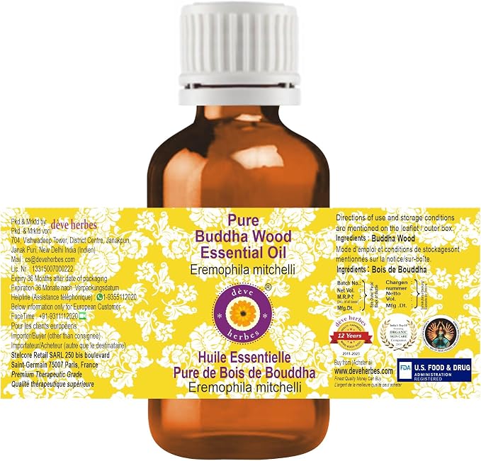 Deve Herbes Pure Buddha Wood Essential Oil (Eremophila mitchelli) Steam Distilled 50ml (1.69 oz)