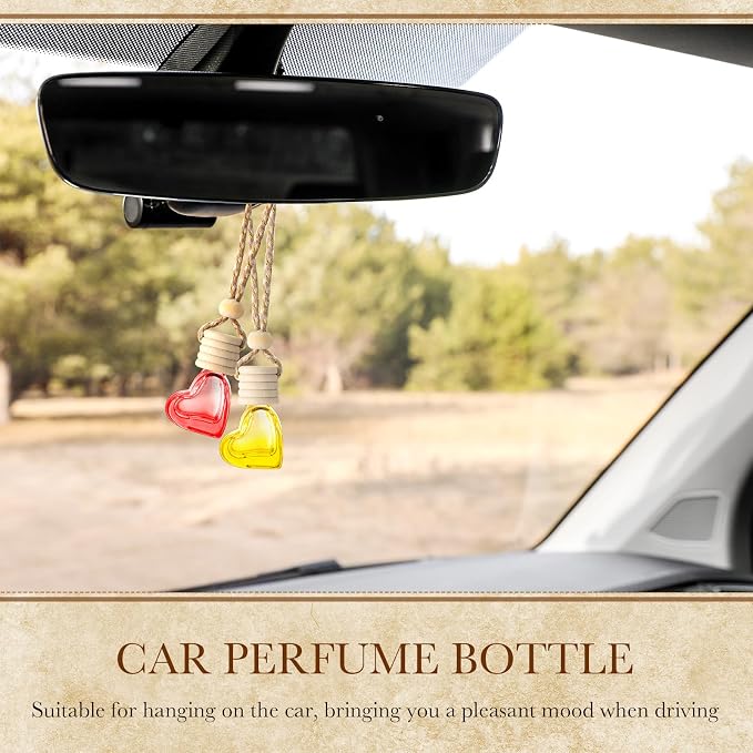 20 Pcs 6ml Hanging Car Diffuser Bottle Empty Glass Perfume Air Freshener Heart Love Container Diffuser Pendant Wedding Essential Oil Fragrance Aromatherapy Ornament (Multicolor)