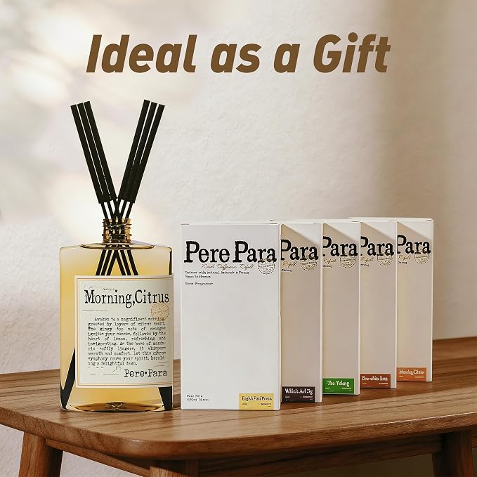 Morning Citrus Scent Reed Diffuser Refill Set 13.53 fl oz with 6 Sticks,【Wake Up Your Space】 Luxury Natural Long Lasting Home Fragrance Oil Air Freshener for Living Room and Kitchen