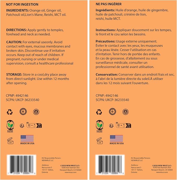 Focus Roll On Essential Oil Concentration Memory Attention Orange Ginger Patchouli Functional Aromatherapy Stick Self Care Study Gift Stocking Stuffer