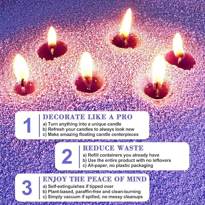 1.1LB Lavender Scented Candle Sand with Wicks, Candle Wax for DIY Candles Making, Refillable Beaded Wax Non-Toxic Sand Beaded Waxs Customized Making for Home Decoration Wedding Party