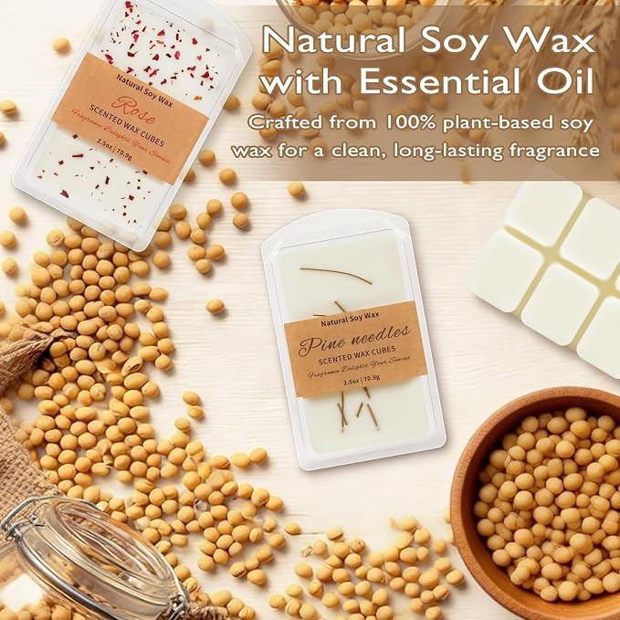 SCENTORINI Wax Melts, 6 Pack Summer Scented Wax Cubes, Soy Wax Melts Tarts with Natural Dried Flower & Highly Scented Essential Oil, Candle Wax for Warmer Gift Set for Home Fragrance