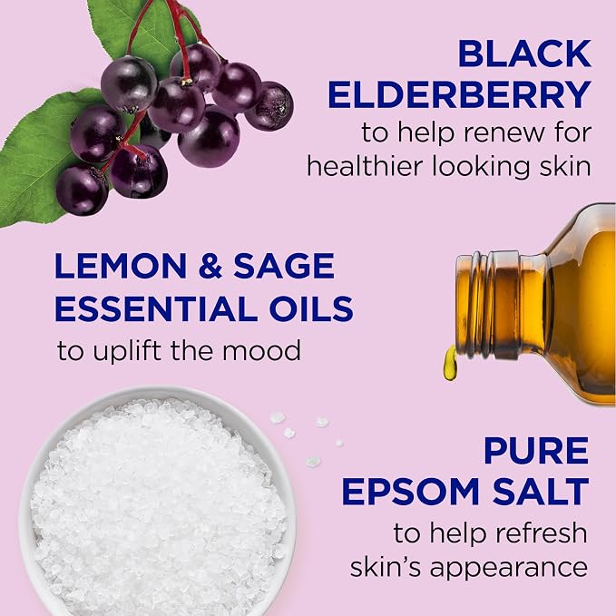 Dr Teal's Foaming Bath with Pure Epsom Salt, Black Elderberry with Vitamin D, 34 fl oz (Pack of 2)