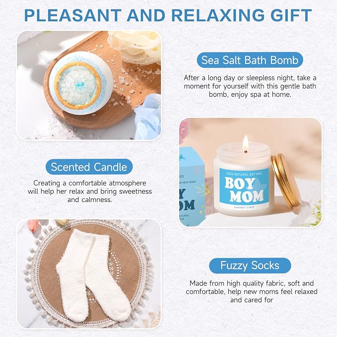 New Mom Care Package After Baby, New Mom Gifts & Baby Boy Gifts Essentials, After Birth Postpartum Gift for Expecting Moms, First Time Mothers Day Birthday Gift for Boy Mom