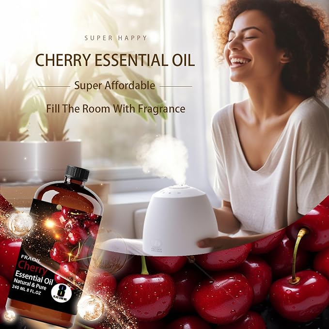 Cherry Essential Oil, Cherry Oil 8 Fl Oz 240ML for Diffuser Humidifier Yoga Cleaning DIY Candle Soap Making Perfume Gift for Women Essential Oils FRAOIL (Cherry 8 Fl Oz (Pack of 1))