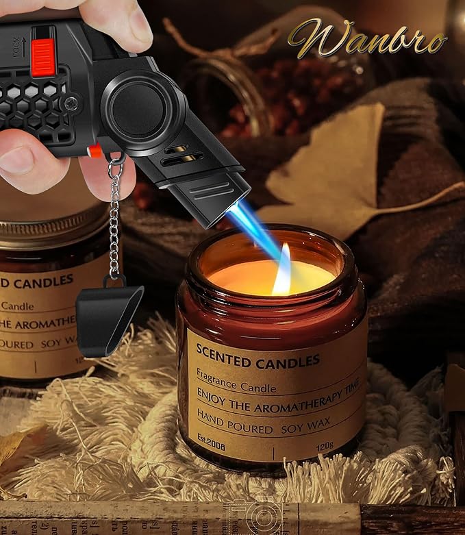 4 Pack of Torch Lighter, 30° & 45° Rotatable Windproof Jet Flame, with Safety Lock, Butane Gas Refillable Mini Jet Torch Lighters for Candle, Grill, Firework (NO Gas)