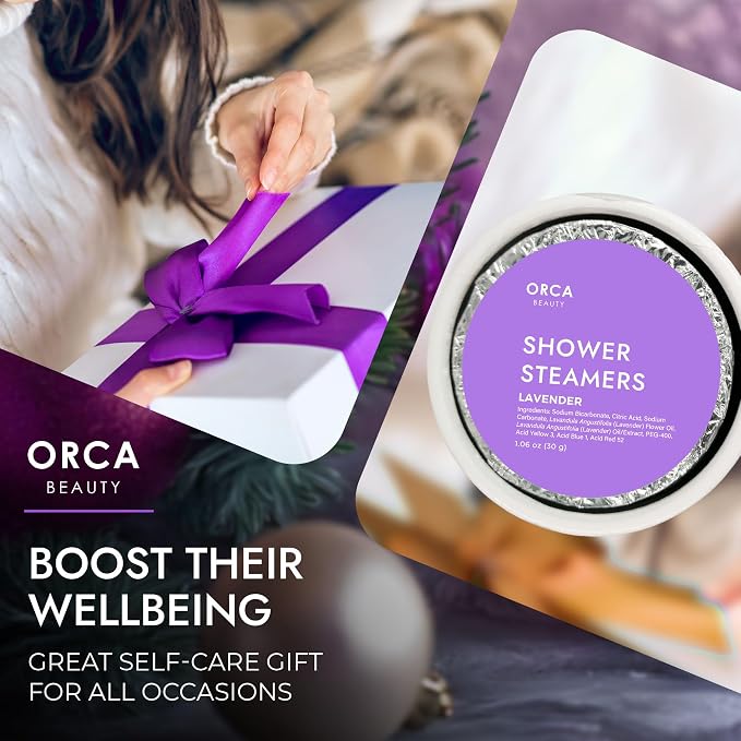 8-Pcs Shower Steamers Aromatherapy & Scented Candle - Birthday Self Care Relaxation Gifts for Women, Pampering Shower Bombs Aromatherapy, Spa Day Essentials, Christmas Purple Gift Bundle