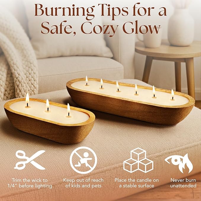 Dough Bowl Candle Co. Spiked Egg Nog Soy Candle - 3 Wick Rustic Farmhouse Coffee Table Decor, Odor Eliminator in Wooden Bowls, 20 Oz Wooden Dough Bowl Candle, All-Natural Gifts for Women and Men