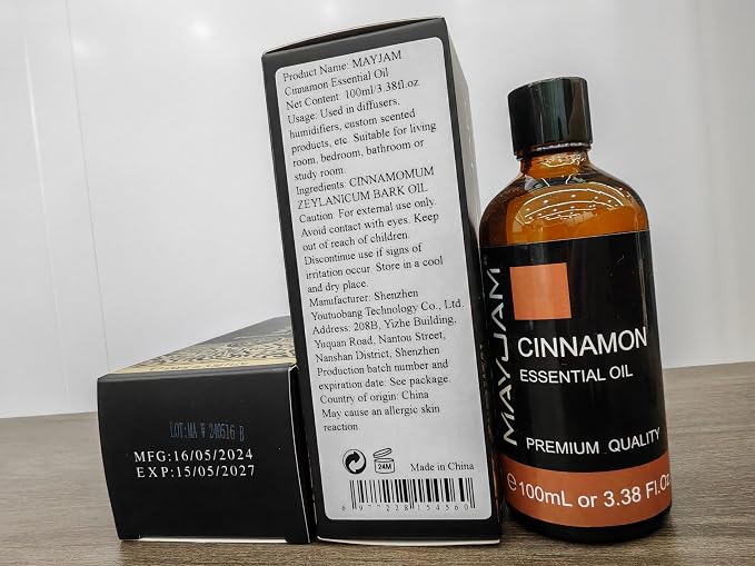 Cinnamon Essential Oil, MAYJAM Pure Essential Oils, 3.38FL.OZ Cinnamon Oil, Perfect for Diffusers Aromatherapy