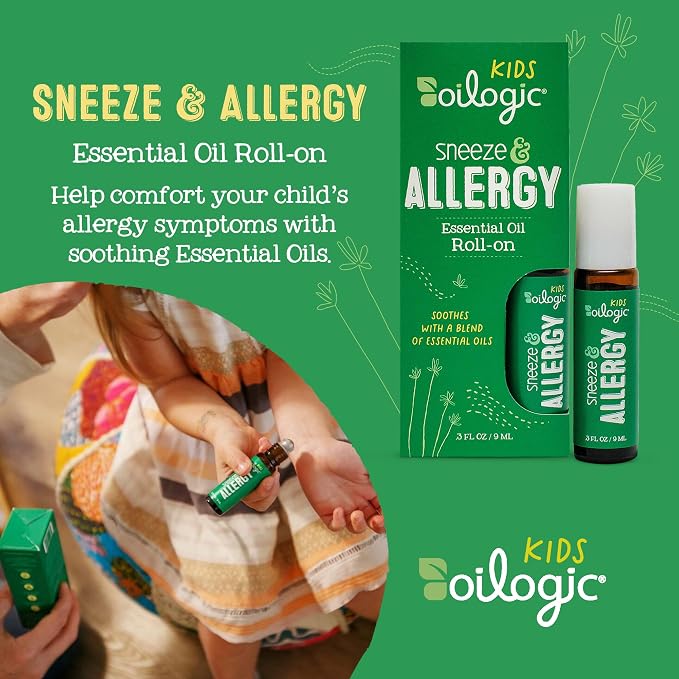 Oilogic Roll-On Essential Oils for Kids - Gentle Essential Oil Blends Soothe & Support Sneeze & Allergy - Safe for Children, Pediatrician-Tested, Mess-Free Application for Kids & Toddlers, 0.3 Fl Oz