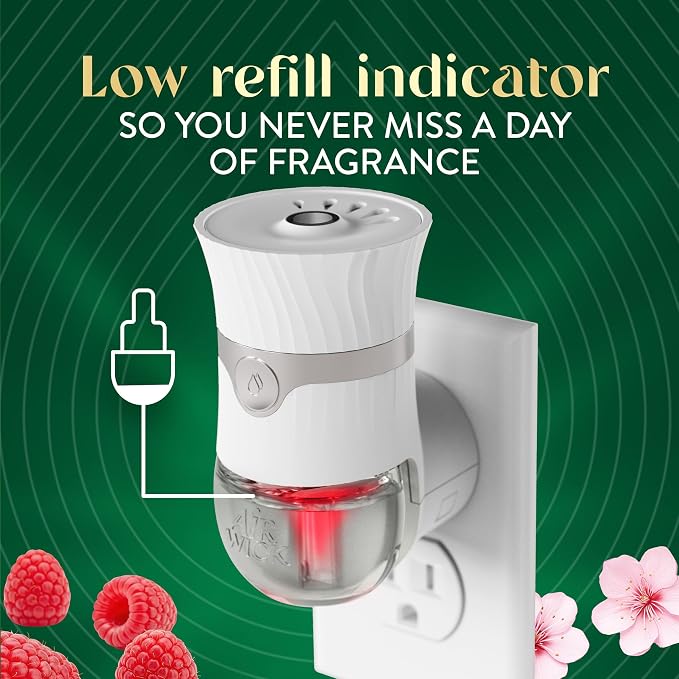 Air Wick Plug-In Scented Oil Refills, 4 Count, Cherry Blossom & Raspberry, Air Fresheners, Essential Oils