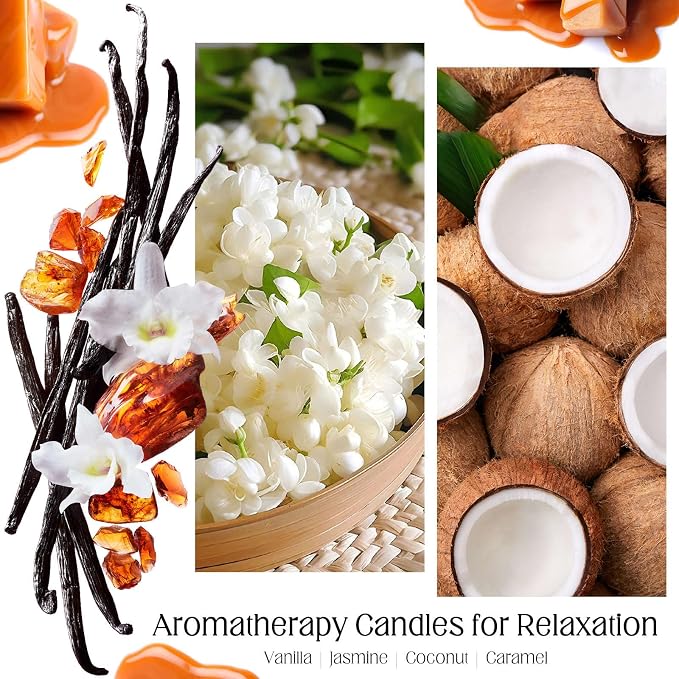 KOTKAS Coconut Vanilla Scented Candles - 8oz Natural Scented Soy Candles Non Toxic Long Lasting Aromatherapy Candles for Home Scented Vanilla Candle Gifts for Women Men Birthday Mothers Day Christmas