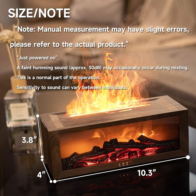 TMEHM Fireplace Flame Air Diffuser Humidifier,7 Colors Aromatherapy Essential Oil Diffuser,Ultrasonic with Timer for Home,Bedroom,Office,Yoga (Dark Wood Grain)