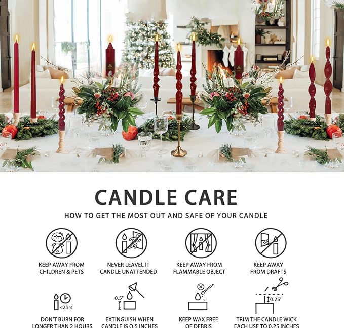 Dripless Taper Candles Red Candlesticks,10 inches Long Tapered Candle Green Candle Sticks Christmas Dinner Candles for Home Decor Home Weddings Festive Seasons Holiday,8-RG