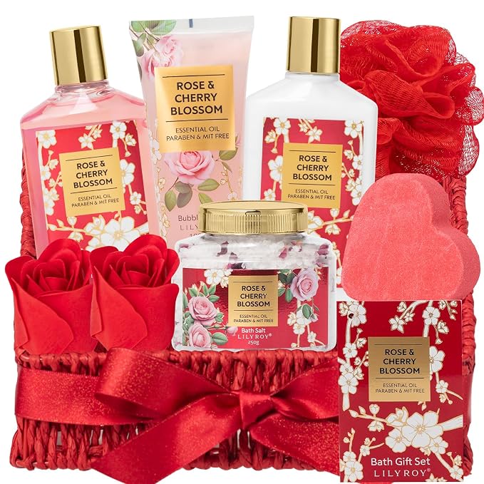 Gifts for Women, Birthday Gift - 9 Pcs Rose Spa Gift Baskets for Women, Mothers Day Gift Basket, Bath and Body Gift Basket Set for Mom, Gift Set | Christmas Gifts, Valentines Day, Gift Sets for Mom