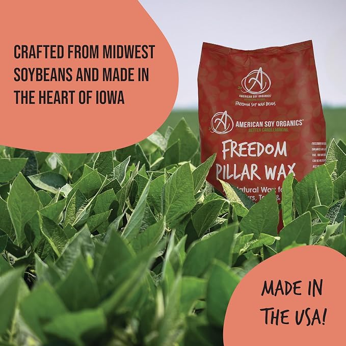 American Soy Organics Freedom Soy Wax Beads for Pillar Candle Making - Natural Supplies - Paraffin-Free,Beeswax-Free Candle Wax for Votives, Pillars, Tarts, Tealights and Melts 10lbs