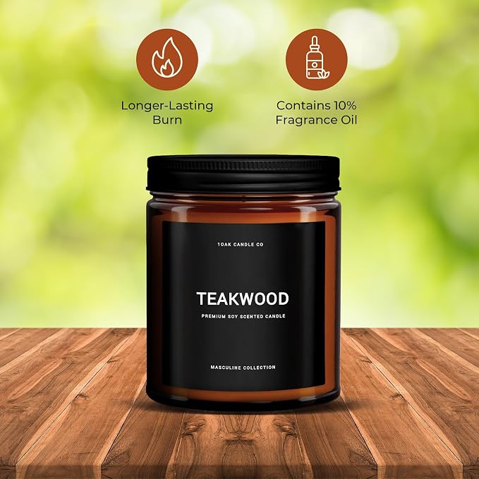 1OAK Scented Candles for Men - Teakwood Candle - Black Candle - Masculine Candles - Soy Wax, Long Burning Premium
