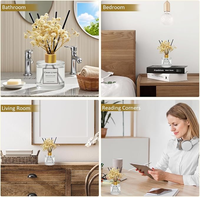 Reed Diffuser Set of 3 Pack,Scented Oil Diffuser with 4 Sticks,Reed Diffusers for Home,Living Room,Bathroom Air Freshener Diffuser,50ml x 3 (Clean Linen/Vanilla/Citrus)