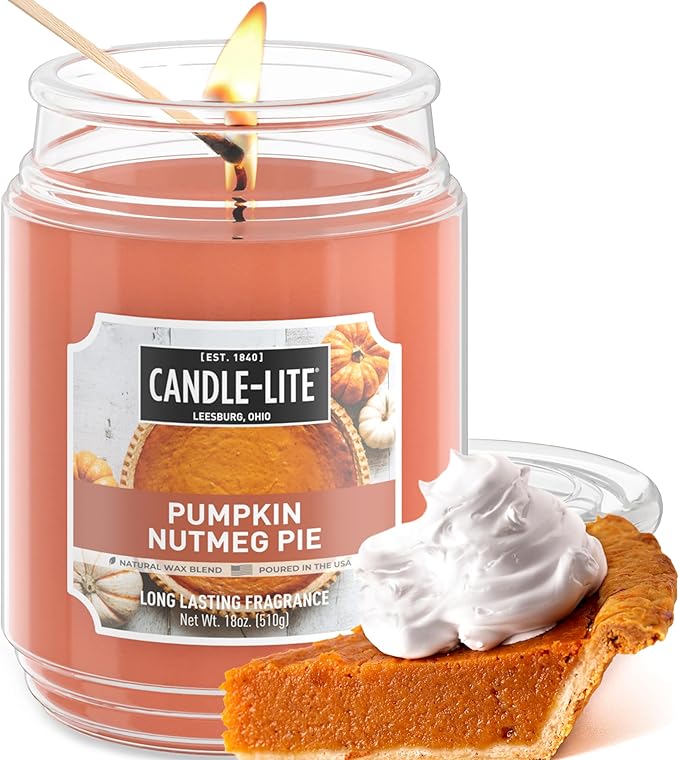 Candle-lite Halloween Scented Candles, Pumpkin Nutmeg Pie, 18 oz Jar, Proudly Poured in The USA, Aromatherapy Candle, Single-Wick with 110 Hours of Burn Time, Perfect for Creating an Inviting Ambiance