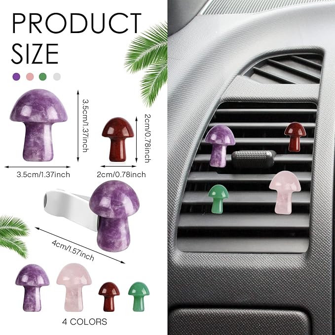 Tallew Heart Crystals Car Vent Clips Car Accessories for Women Quartz Crystals Air Fresheners Vent Clip(Mushroom Style)