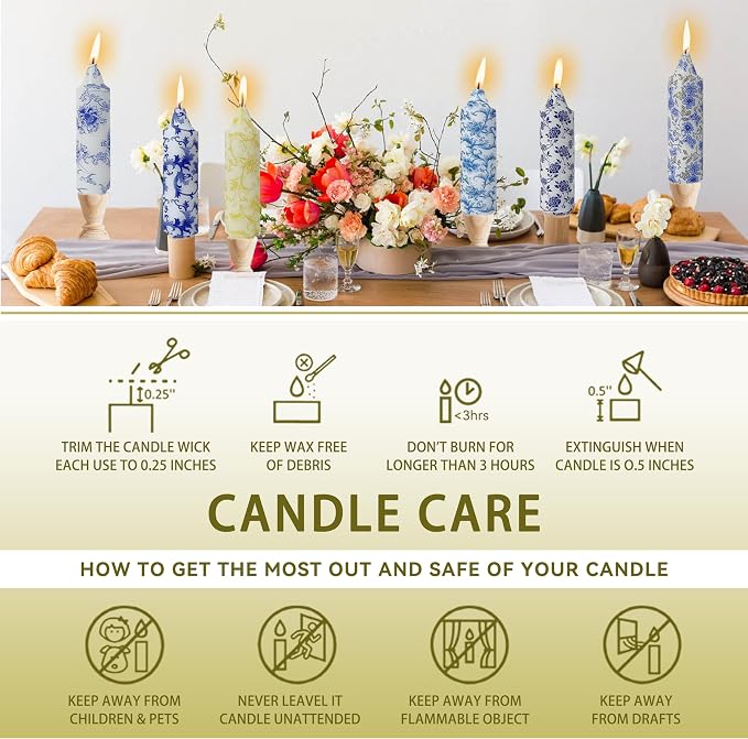 5 inch Short Candle Floral Candle Sticks Printed Candlestick Handmade Unscented Taper Candle 4 Pack Beautiful Flower Tapered Candles for Home Dinner Wedding Holiday