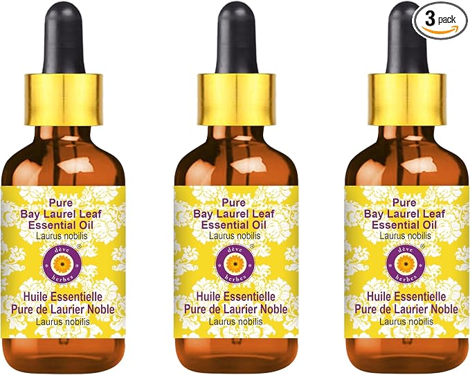 Deve Herbes Pure Bay Laurel Leaf Essential Oil (Laurus nobilis) with Glass Dropper Steam Distilled (Pack of Three) 100ml X 3 (10oz)