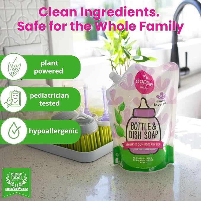 Dapple Baby Lavender Bottle & Dish Soap Refill Pouch - (2 Pack) 33.8 fl oz - Plant-Powered Cleaner for Baby Bottles, Pump Parts, and Sippy Cups
