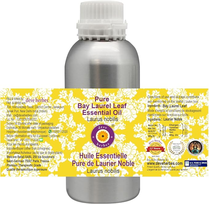 Deve Herbes Pure Bay Laurel Leaf Essential Oil (Laurus nobilis) Steam Distilled 630ml (21 oz)