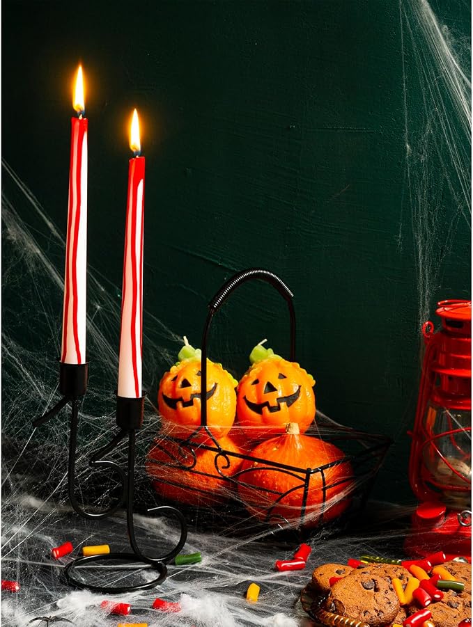 CANDWAX 12 inch Taper Candles Set of 4 - Unscented Tapers Burning for 10 Hours - No Drip Candlesticks Ideal for Halloween or Other Themed Party - Blood White