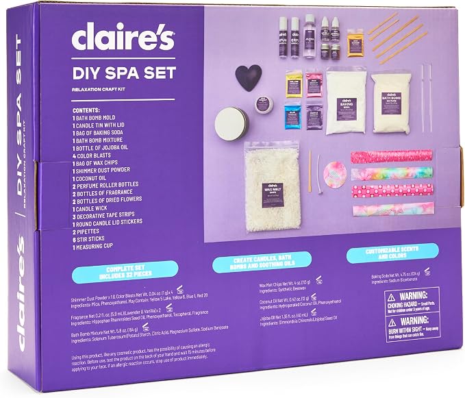 Claire’s DIY Bath Bomb & Scented Candle Making Set, 32-Piece Spa Craft Kit, Make Your Own Soothing Oils & Perfume Fragrance, Kids Toys, Science Beauty Project Activity, Arts & Crafts Gift for Ages 6+