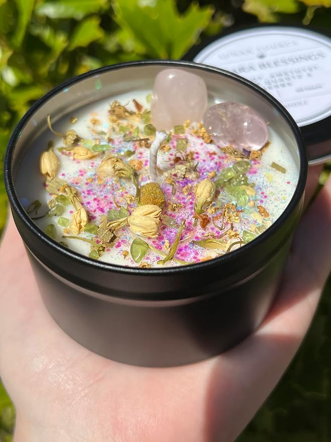 Ostara Blessings Easter Spring Equinox Herbal Intention Crystal Candle | Home Decor Ritual Altar Tool Crystal Stone Scented Soy Candle Devotional Gift