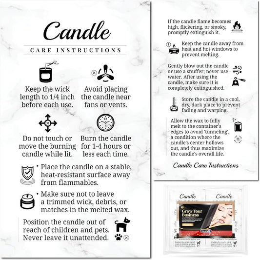 100 pack - Premium Handmade Candle Care Instruction Cards White 2x3.5 in, Small Business | Soy Bees Wax Melt, Candle Makers, Making Supplies Kit Set, Containers, Jars, Pot, Package
