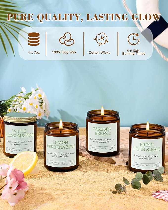 4 Pack Scented Candles Gifts for Women: 28oz Natural Soy Candles for Home Scented, Up to 200H Burning, Aromatherapy Candle Set, Jar Candle Gift Set for Spa Bath Meditation Birthday Valentine's Gifts