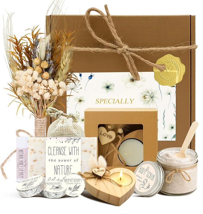 Spa Gifts for Women - Mothers Day Gift Basket for Her, Natural Themed Self Care Kit, Birthday Anniversary Care Package Ideas for Wife Girlfriend Mom from Daughter Husband Friend, 8PCS Items