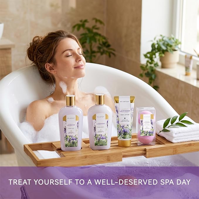 spa luxetique Spa Gift Baskets for Women, 8 Pcs Lavender Lotion Set with Bubble Bath, Shower Gel, Birthday Anniversary Self Care Kit for Her, Mothers Day Gifts for Mom