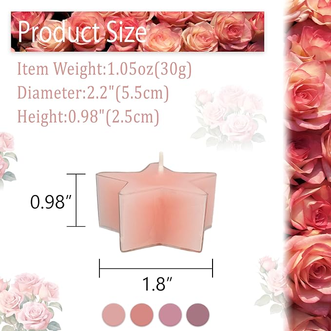 Tea Lights Gradation Pink Star Tea Candles Set of 12 – Tealight Candles with Rose Scent, Long Burning Handmade Tealights for Wedding Meditation Home Decor Gift