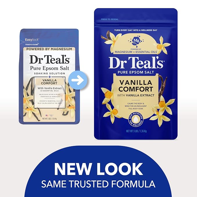 Dr Teal's Epsom Salt Magnesium Soak, Vanilla Comfort, 3 lbs (Pack of 4)
