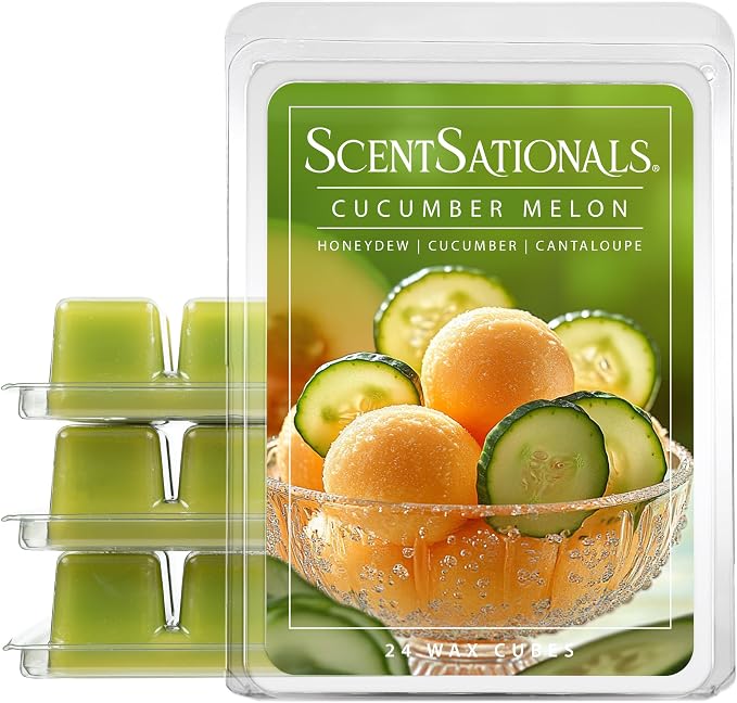 Scentsationals Wax Melts, Wax Cubes Strong Scent - Cucumber Melon - Long Lasting Scented Melts for Warmer, 10 oz (24-Cubes)