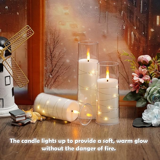 kakoya Flameless LED Candles with Timer 5 Pc Flickering Flameless Candles for Romantic Ambiance and Home Decoration Stable Acrylic Shell,with Embedded Star String，Battery Operated Candles（White）
