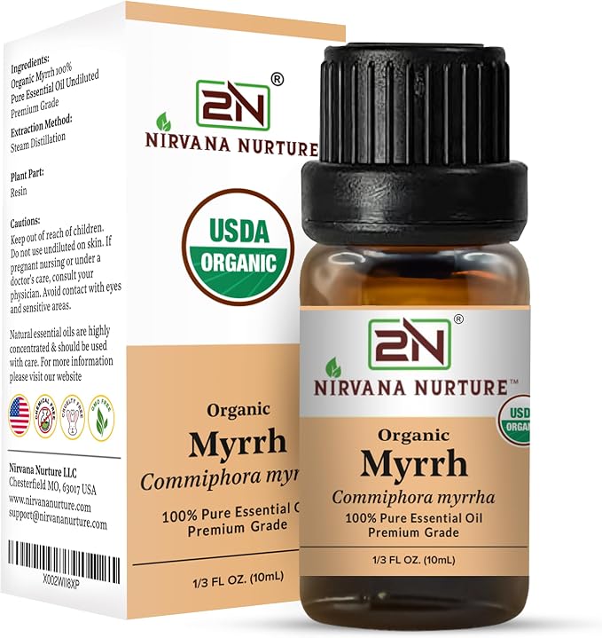 Myrrh Essential Oil, USDA Certified Organic, 100% Pure Undiluted, Aromatherapy Oil for Diffuser, Hair & Skin Care