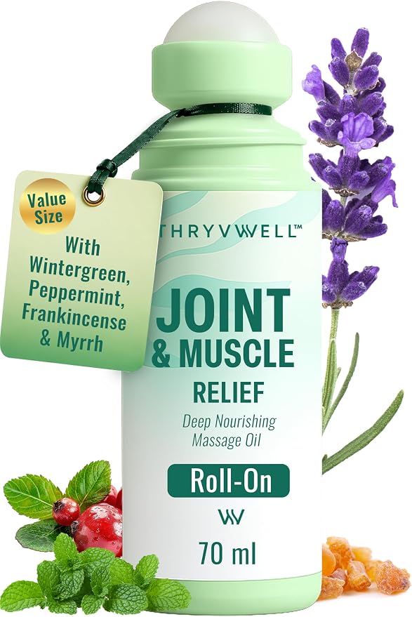 Joint & Muscle Roll-On Oil –70ml - 100% Natural Essential Oil Blend with Wintergreen, Peppermint, Frankincense, Myrrh, Clove & Lavender – Portable 2.37 oz Travel Size
