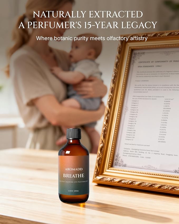 AROMADD Breathe Diffuser Oil 6.76 Fl Oz (200ml), Light Aroma Diffuser & Hotel Fragrance Diffuser Oil, Essential Oil Ideal for Anyone Who Loves a Fresh Scent Without Heavy Fragrance