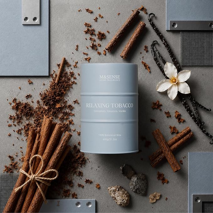 M&SENSE Vanilla Tobacco Scented Candles Large, Natural Soy Candles 21.2oz 120 Hour Slow Burning,Aromatherapy Candle for Stress Relief Meditation Relaxing