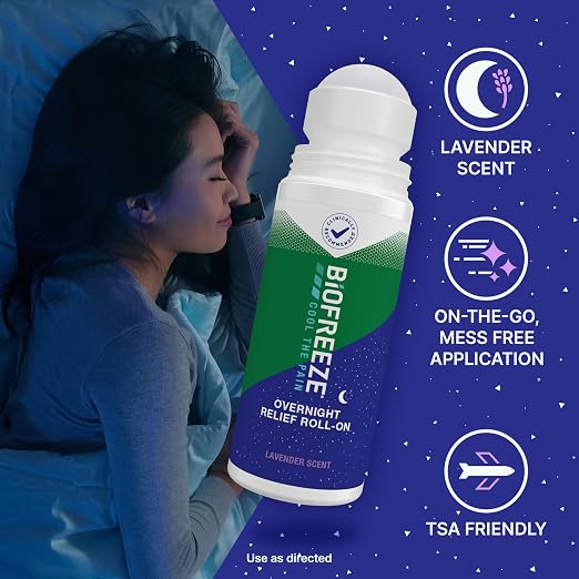 Biofreeze Overnight Roll On Pain Relief, Knee & Lower Back Pain Relief, Arthritis Pain Reliever, Neck Pain Relief, Cooling Joint Pain Relief, Lavender Scented Menthol Gel 2.5 Fl Oz