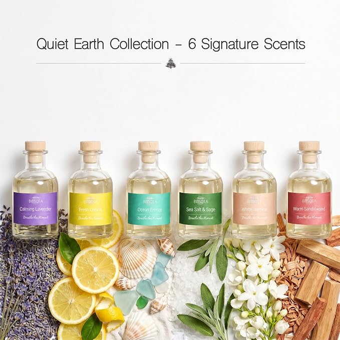 Natural Reed Diffuser Set, Fresh Lemon 3.52 oz (100ml) Scented Diffuser with Sticks Home Fragrance Reed Diffuser for Bathroom Shelf Decor, Ideal Gift for Woman