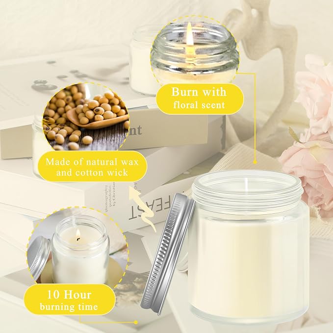 ACITHGL 36 Pcs 4oz Mini Mason Jar Candles Small Scented Candles Bulk Aromatherapy Ideal Souvenir Favors for Wedding Birthday Party (Lemon, Citrus, Coconut Milk, Silver)