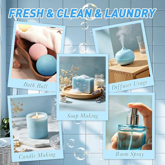 Diffuser Fragrance Oils, Essential Oils for Diffuser for Home, 8x10ml Clean and Laundry Set, Clean Scents for Candle & Soap Making, Fresh Linen, Clean Cotton, Lavender Field, Lemon Fresh, Blossom Soap