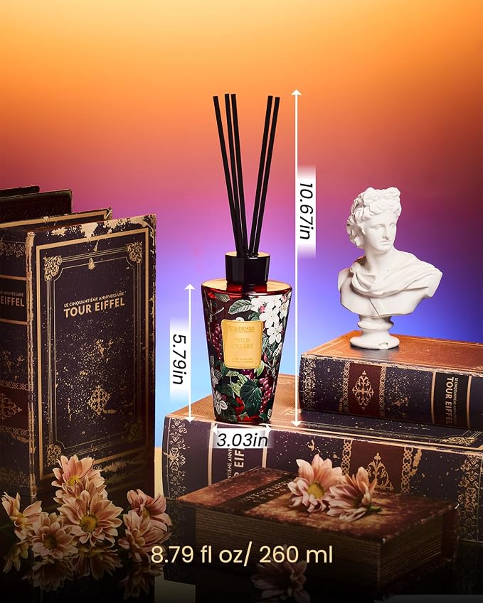 M&SENSE Wild Cherry Reed Diffuser Set - 8.79fl oz Home Fragrance Non-Toxic Natural Bathroom Diffuser with Sticks, Air Freshner Gifts for Bathroom Bedroom Home Decor