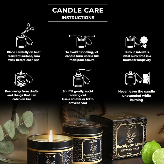 Eucalyptus Candle with Lime Strong Scented Soy Candel Natural Non Toxic Velas Aromáticas for Home Gift for Fall Christmas Holidays Pack of 3 5Oz Decorative Tin Jars with Lids